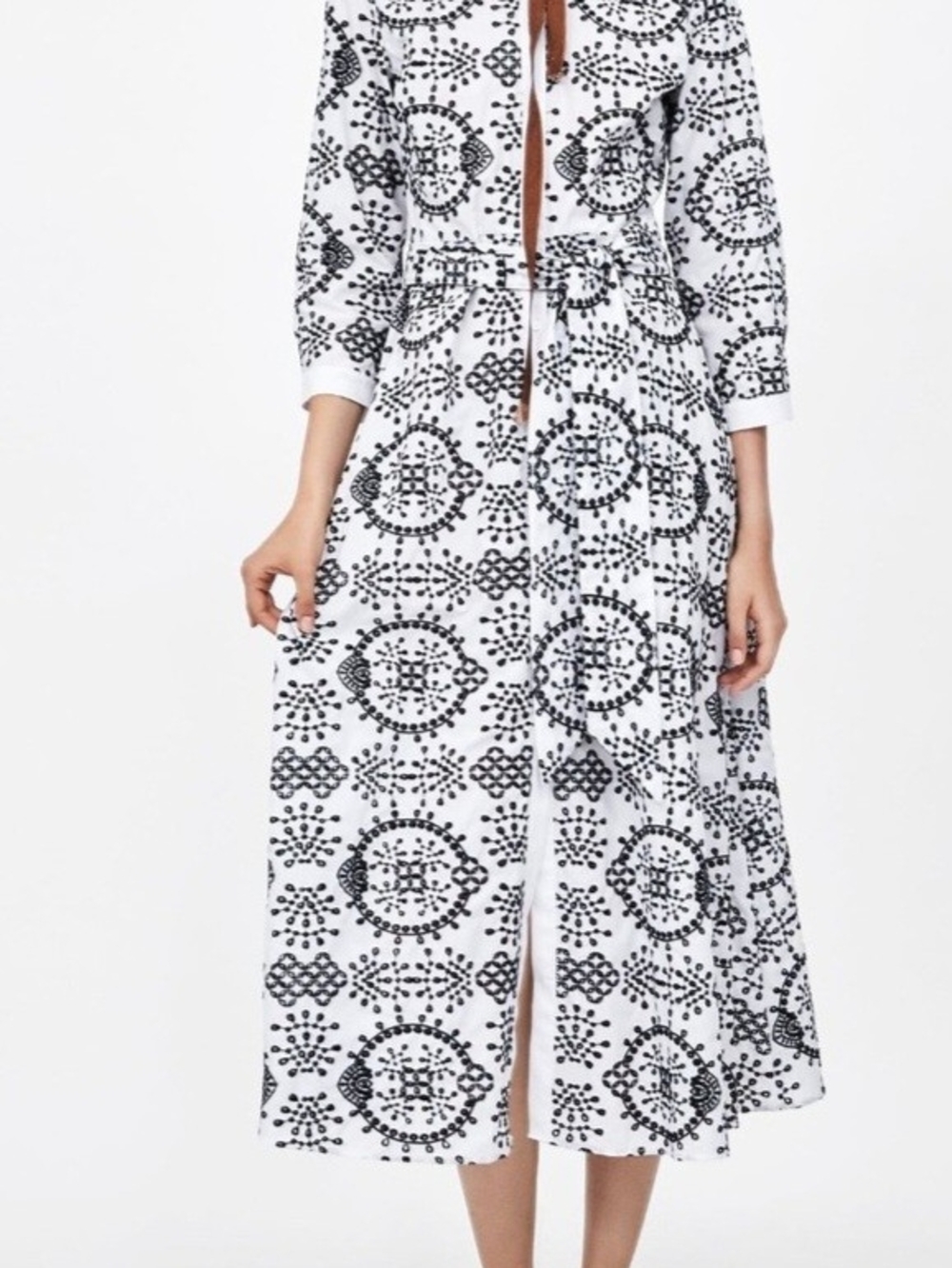 Zara White Midi Dress with Black Geometric Print
